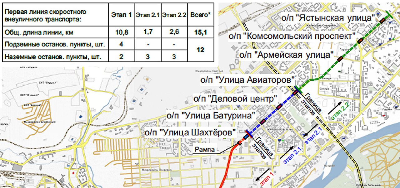 Схема пересечения метро Красноярска и трамвайной линии
