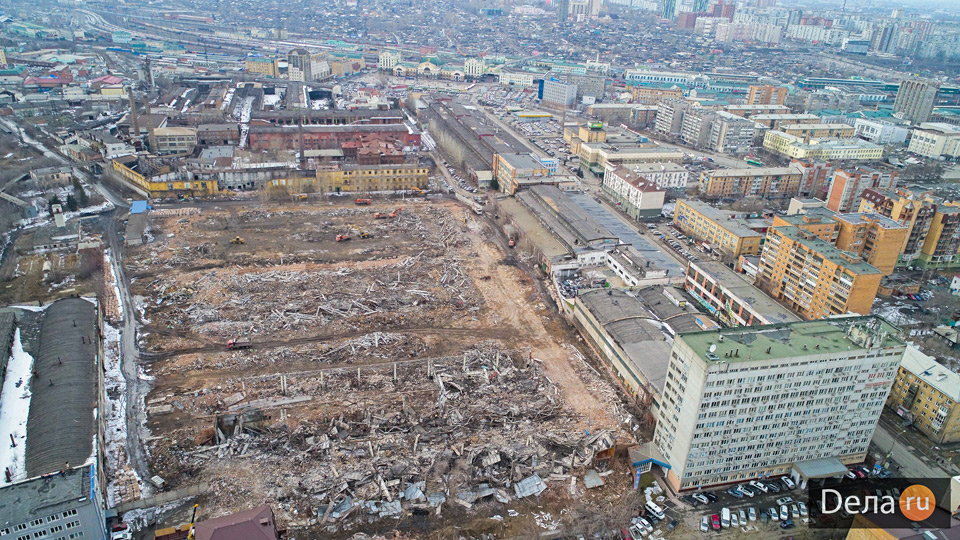 Развалины Красноярского завода комбайнов вид сверху