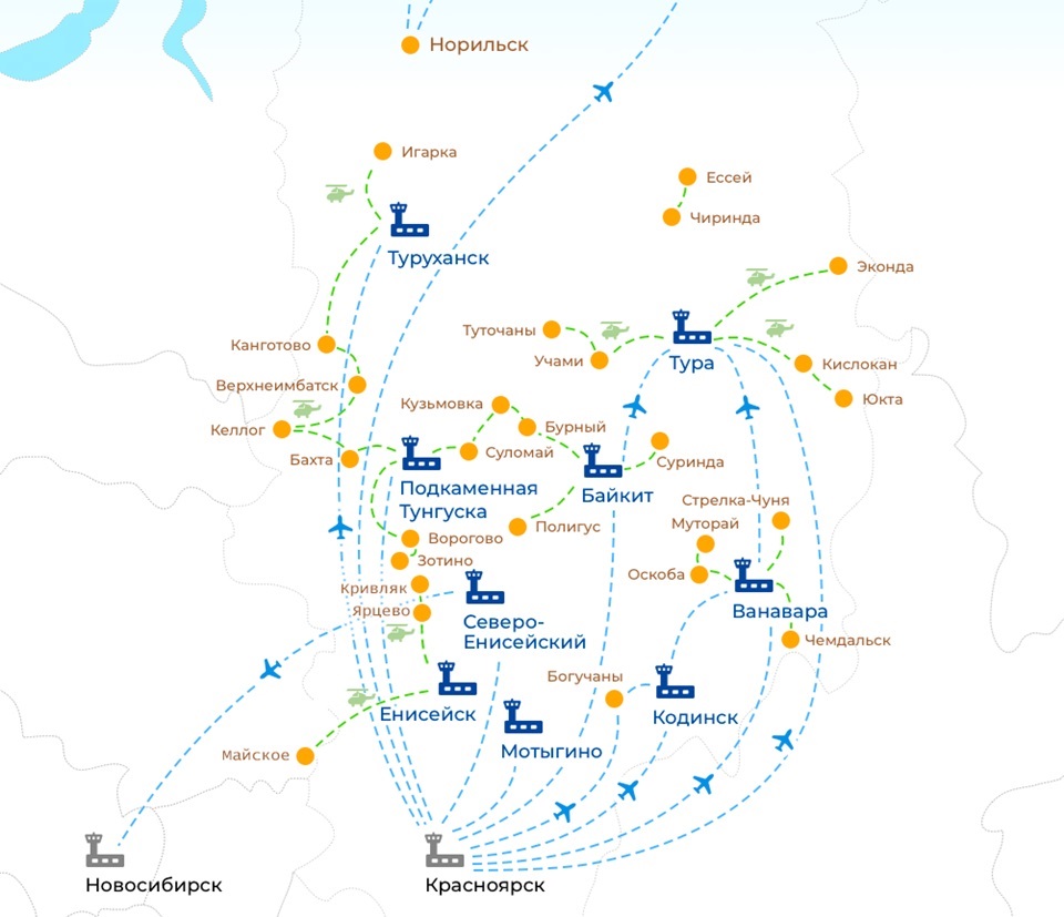 Карта полетов ФКП в Красноярском крае