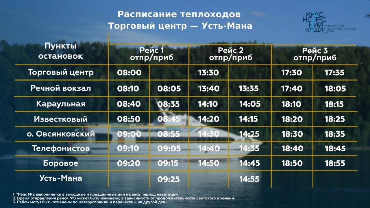 Расписание теплохода до Усть-Маны