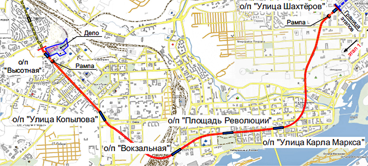 Первый этап линии Красноярского метро - схема