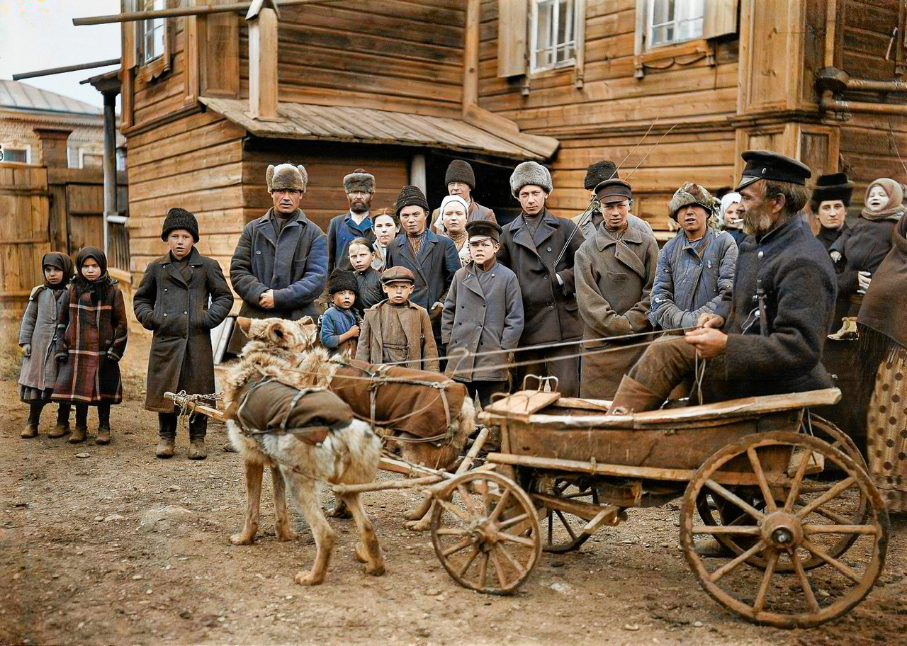 98 лет назад. Красноярец Онипко в повозке, запряженной волками. Российская Империя 1909 год.