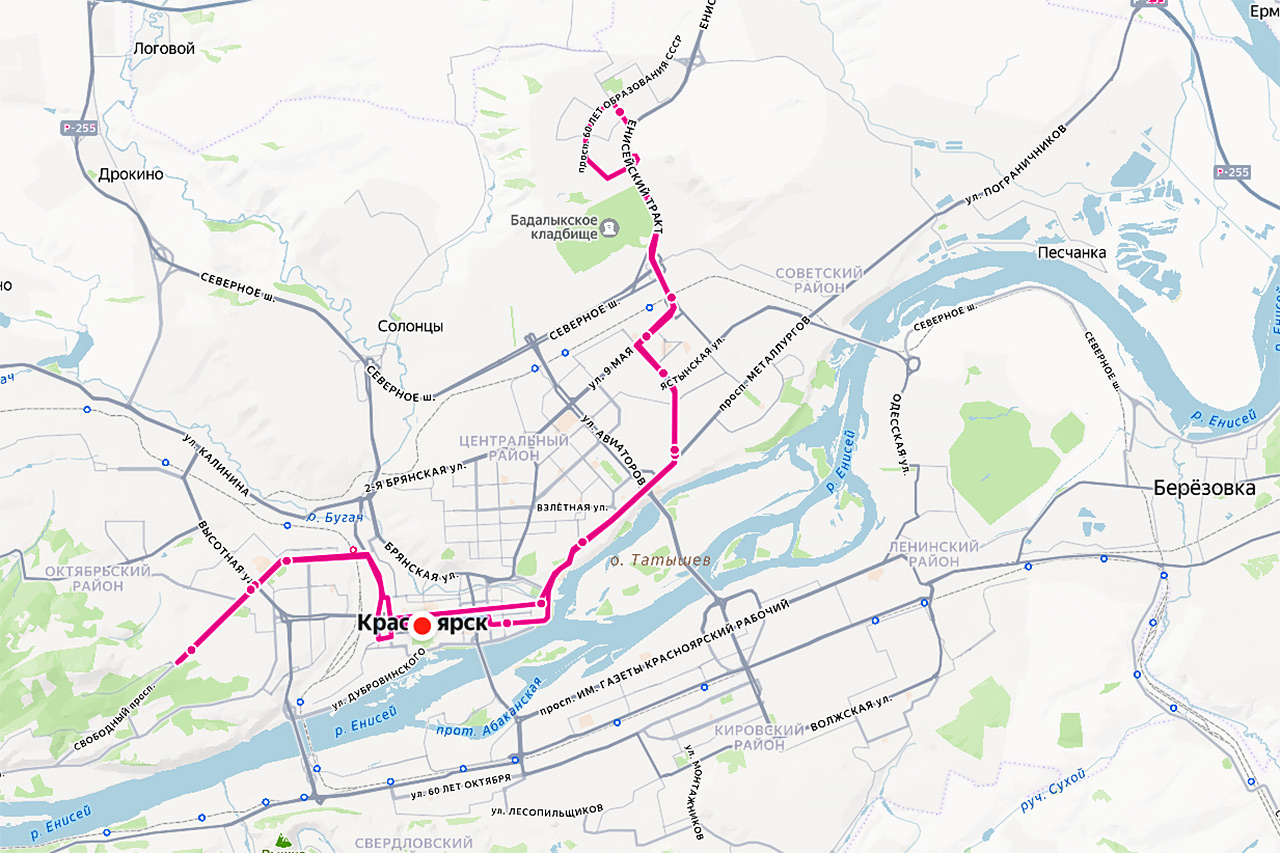 Карта троллейбусного маршрута №5 Красноярска