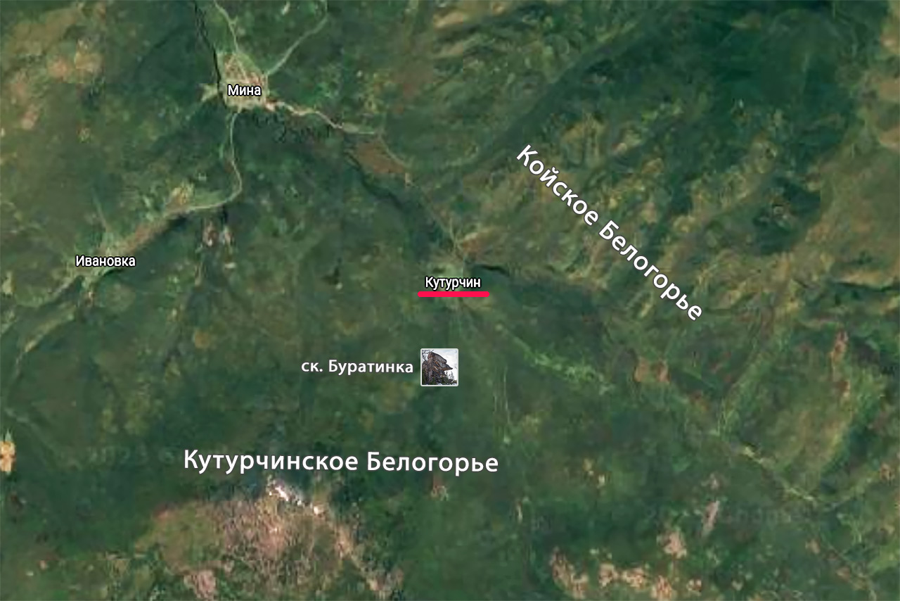 Карта поисков семьи Услольцевых на Кутурчинском Белогорье