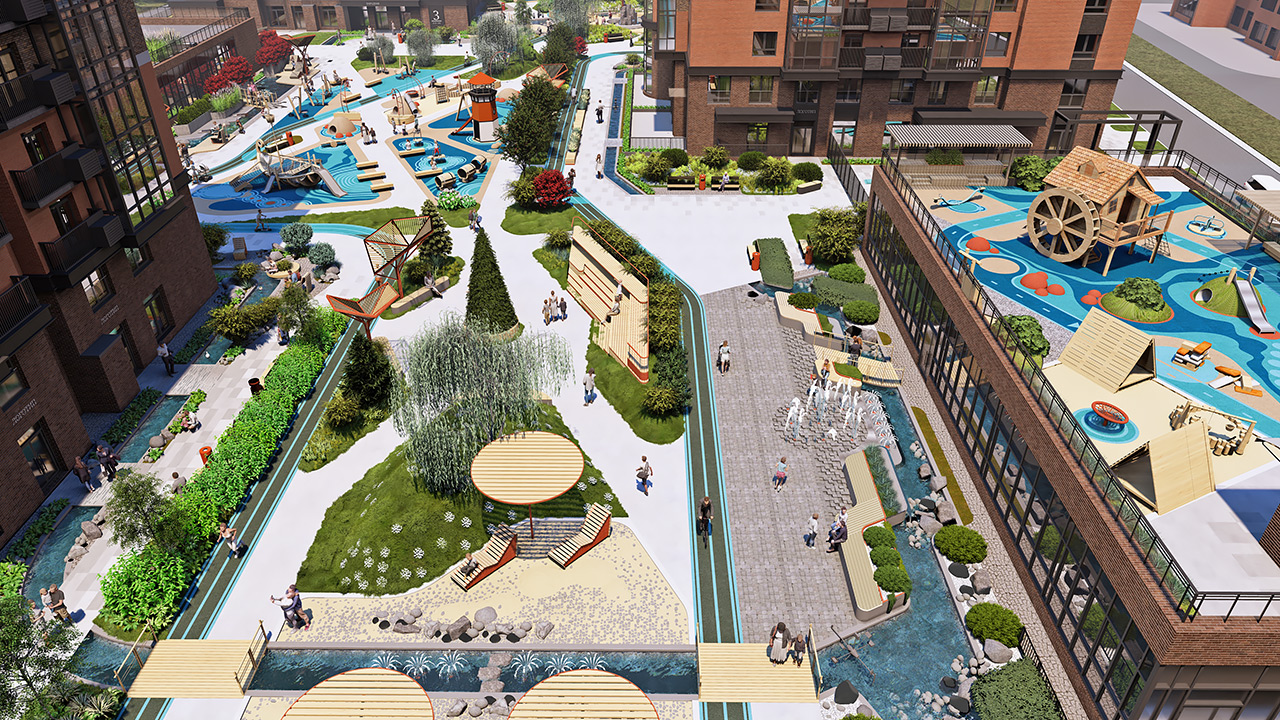 Частный детский сад во дворе с зоной для прогулок на кровле