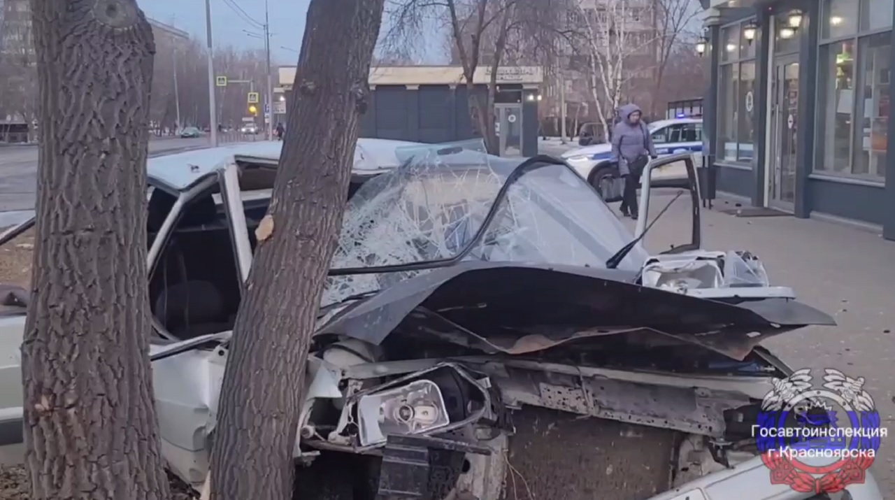 В Красноярске водитель без прав устроил погоню и влетел в дерево