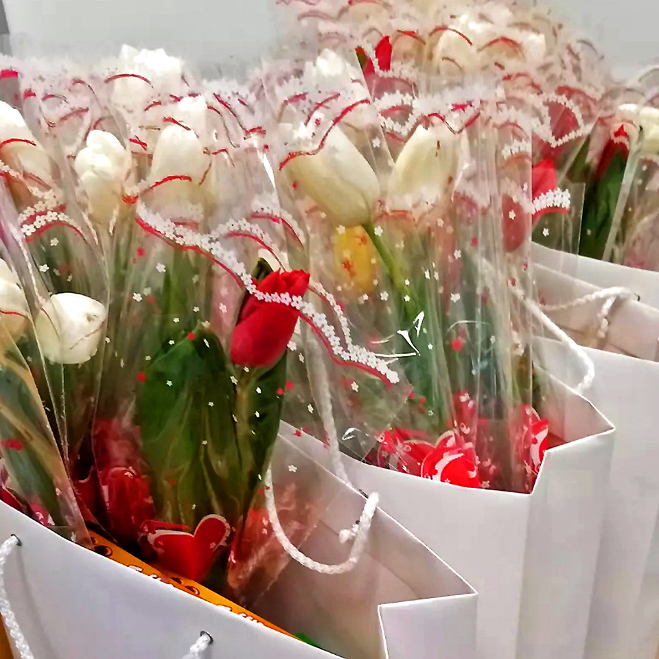 Цветы тюльпаны в пакетах