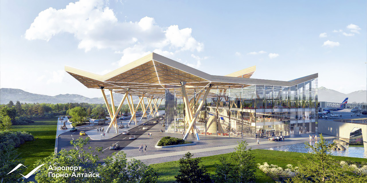 Навес в новом аэропорту Горно-Алтайска вид на эскизах
