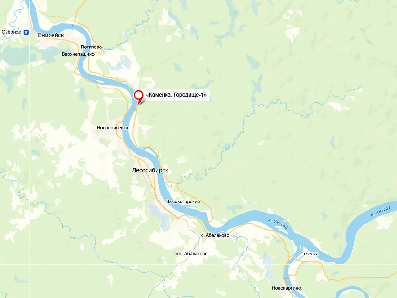 Месторасположение археологического памятника Каменка. Городище-1 в Красноярском крае