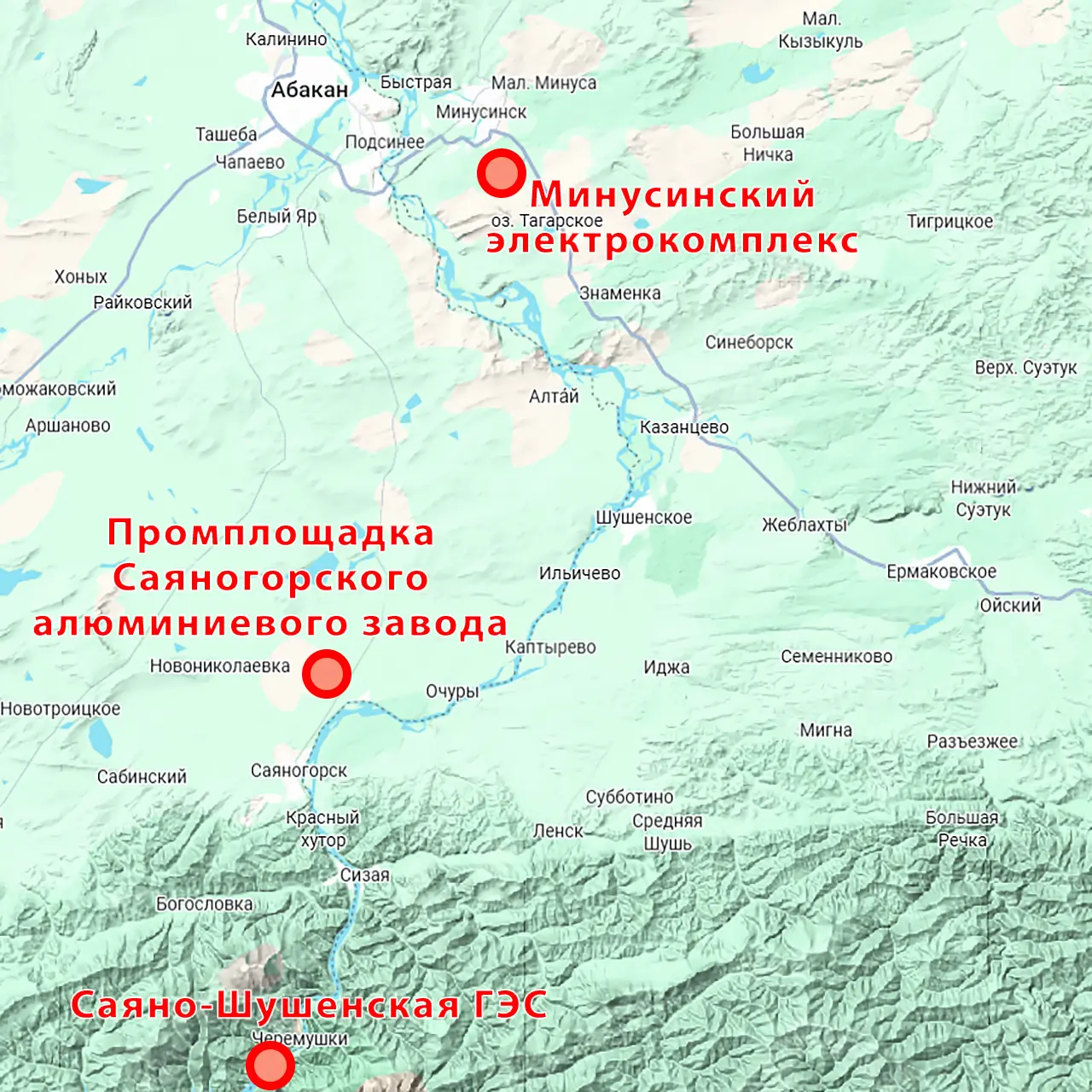 Карта промплощадок Ангаро-Енисейского кластера переработки редкоземельных металлов