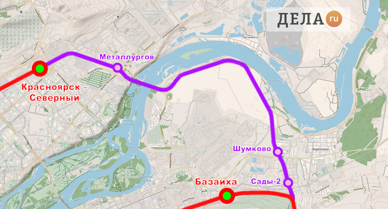 Схема организации кольцевого движения Красноярской городской электрички - участо