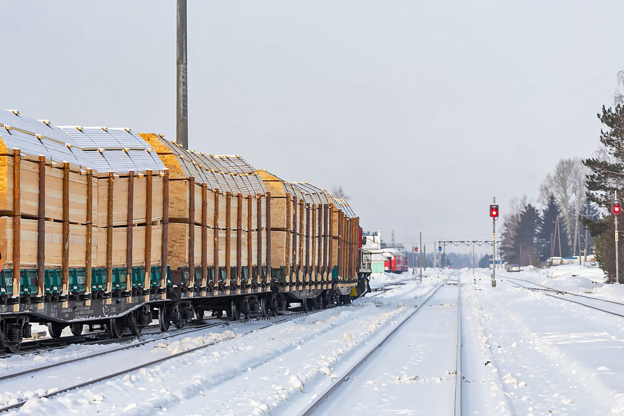 Поезд в Лесосибирске - железнодорожный состав с лесной продукцией
