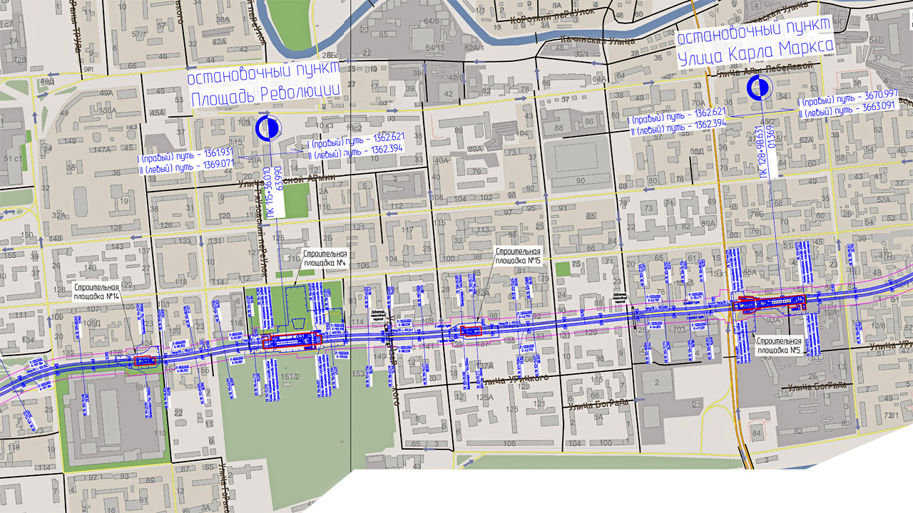 Схема линий метро и строительных площадок в центре Красноярска