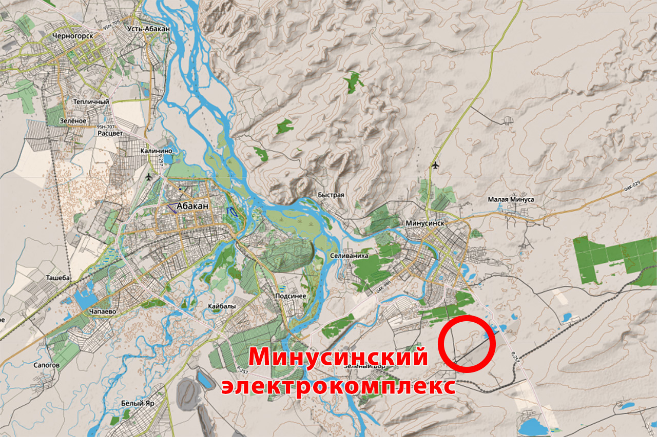 Карта расположения Минусинского электрокомплекса