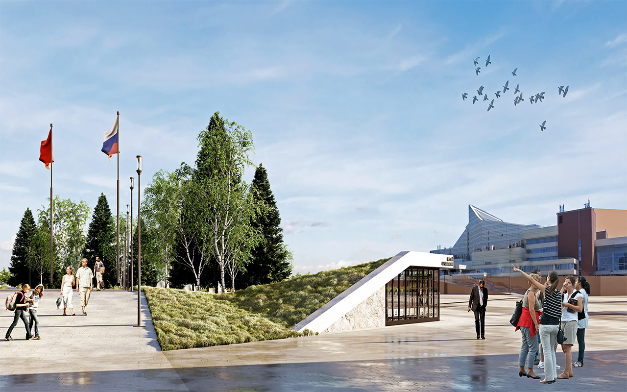 Эскиз музея археологии Красноярска на пл. Мира