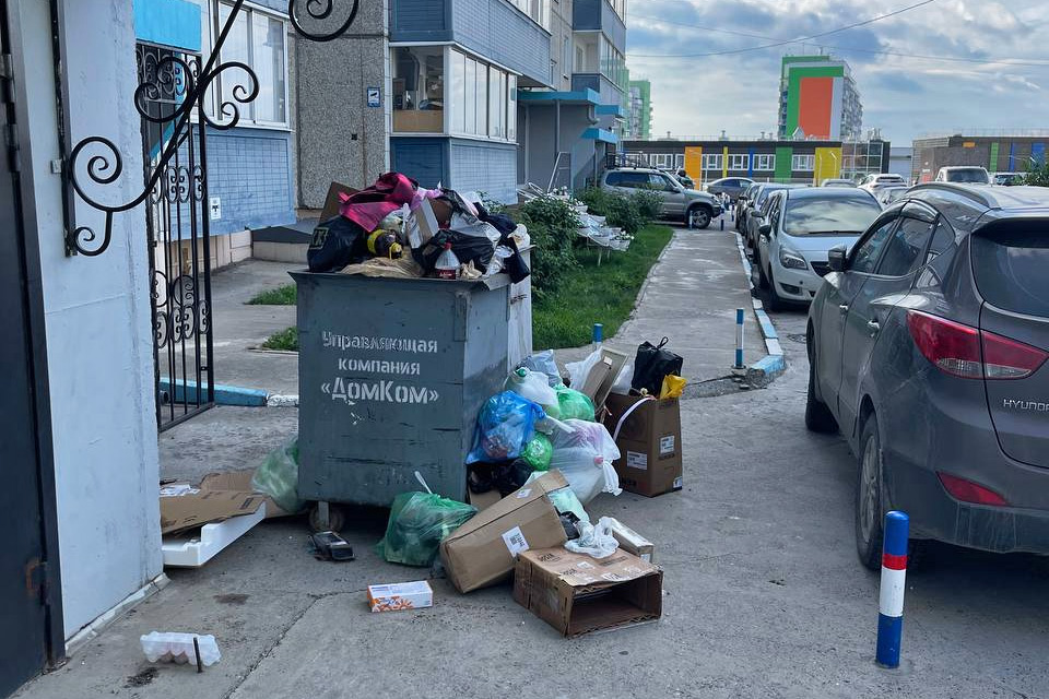 много мусора в баках, невывезенный мусор