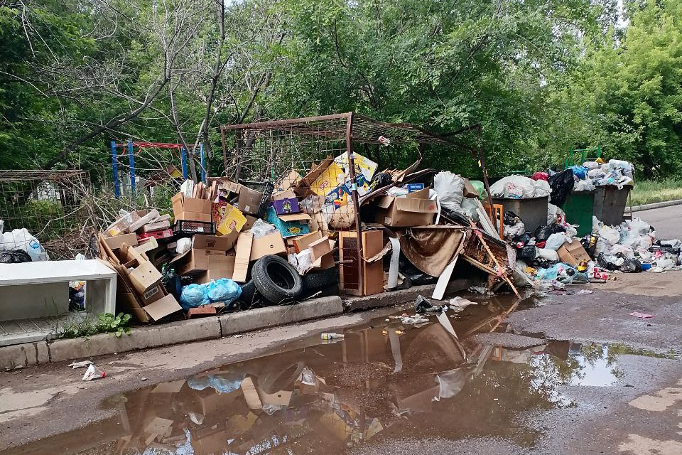 много мусора в баках, невывезенный мусор