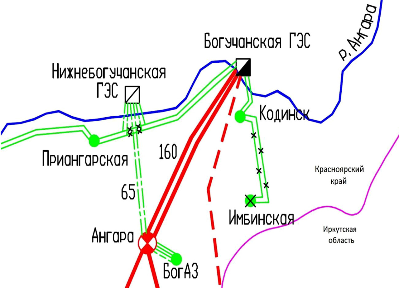 Схема выдачи мощности Нижнебогучанской ГЭС
