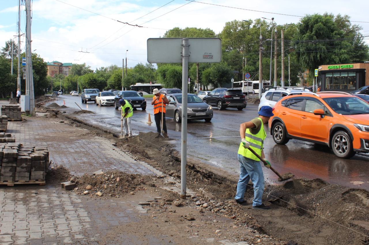 дорожные работы у остановки "Студгородок"