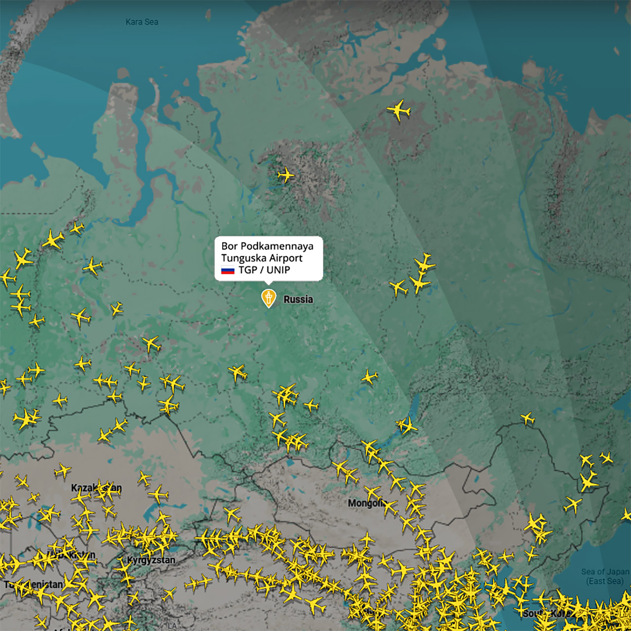 Расположения аэропорта Подкаменная Тунгуска (пос. Бор)