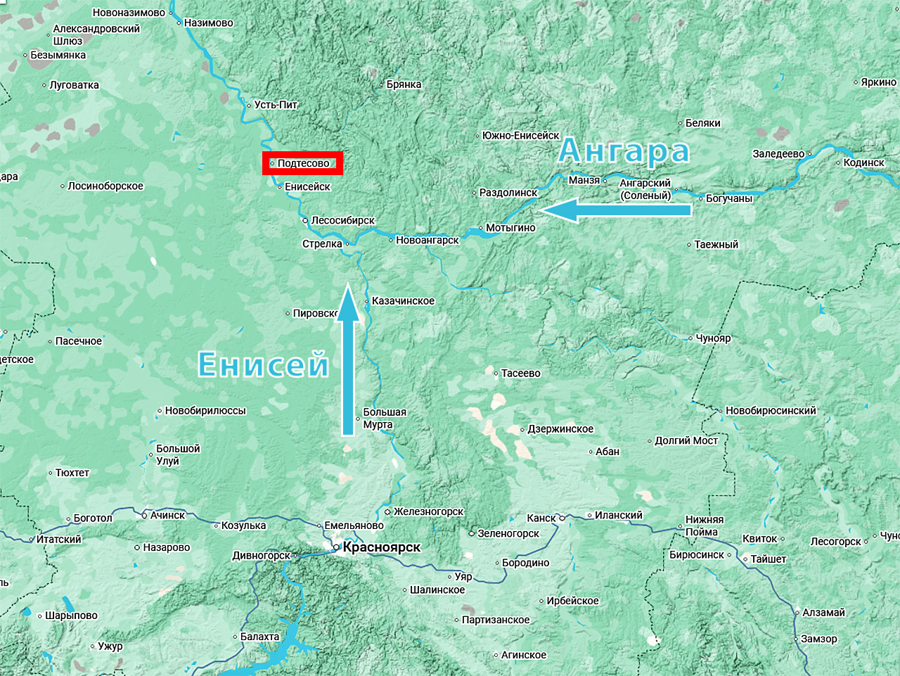 Подтесово Красноярского края на карте