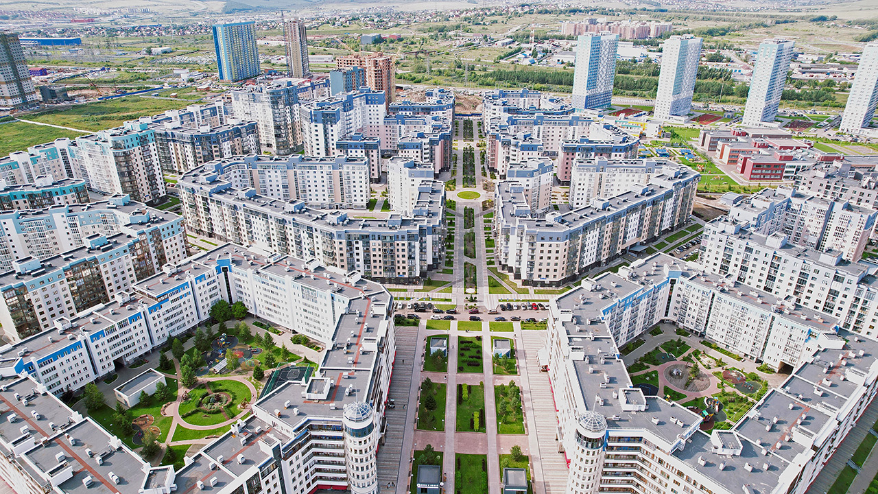 Вид на микрорайон Преображенский в Красноярске с высоты