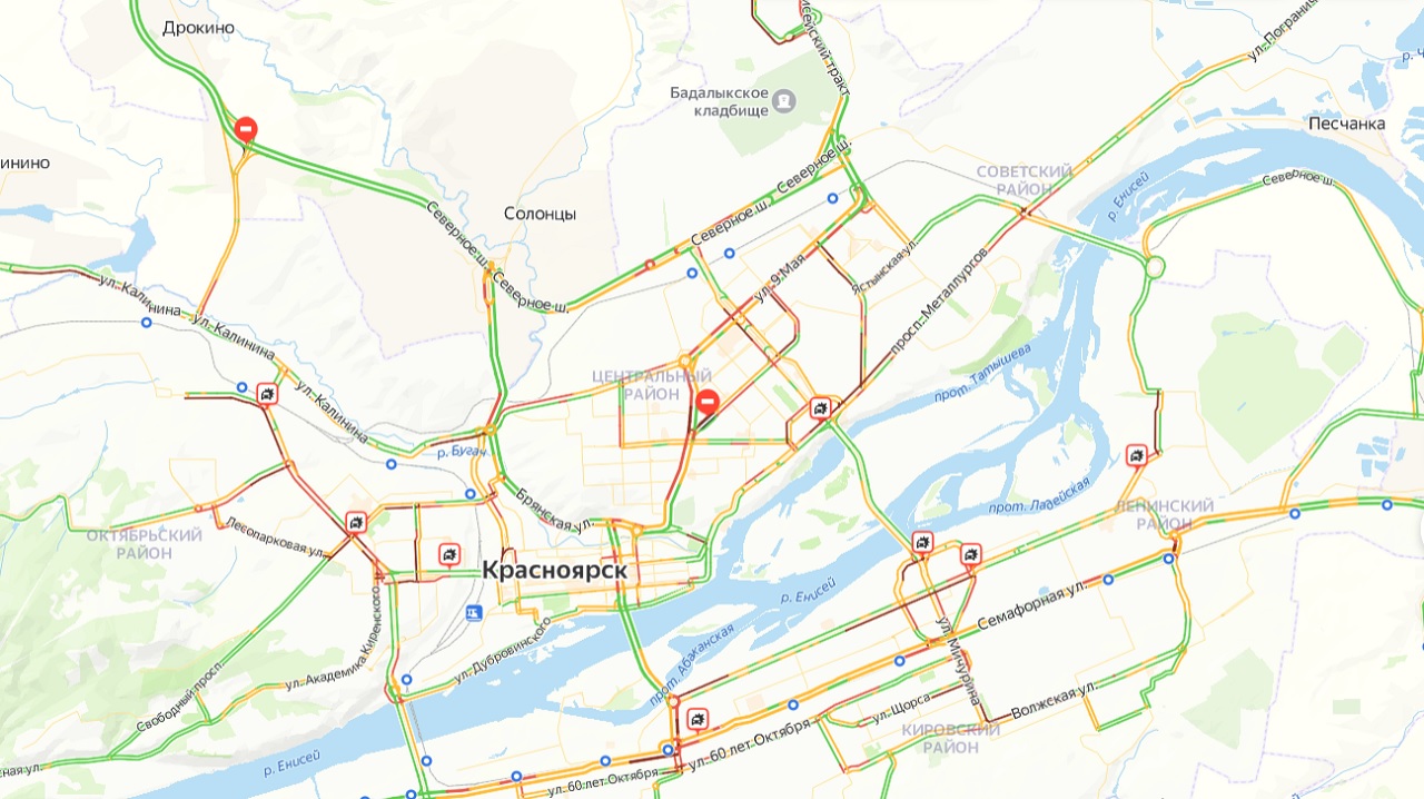 карта пробок в красноярске в снег