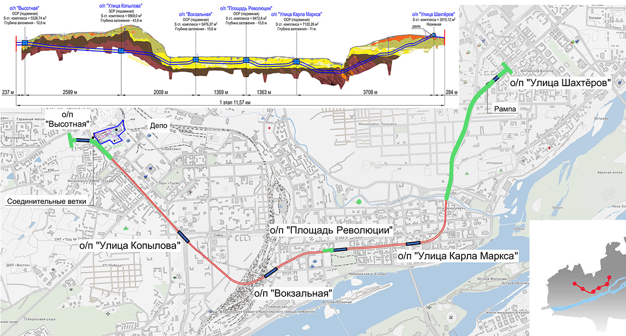 Схема пройденный тоннелей Красноярского метро