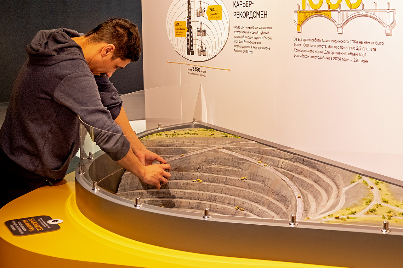 Юноша фотографирукт макет карьера Восточный Полюса