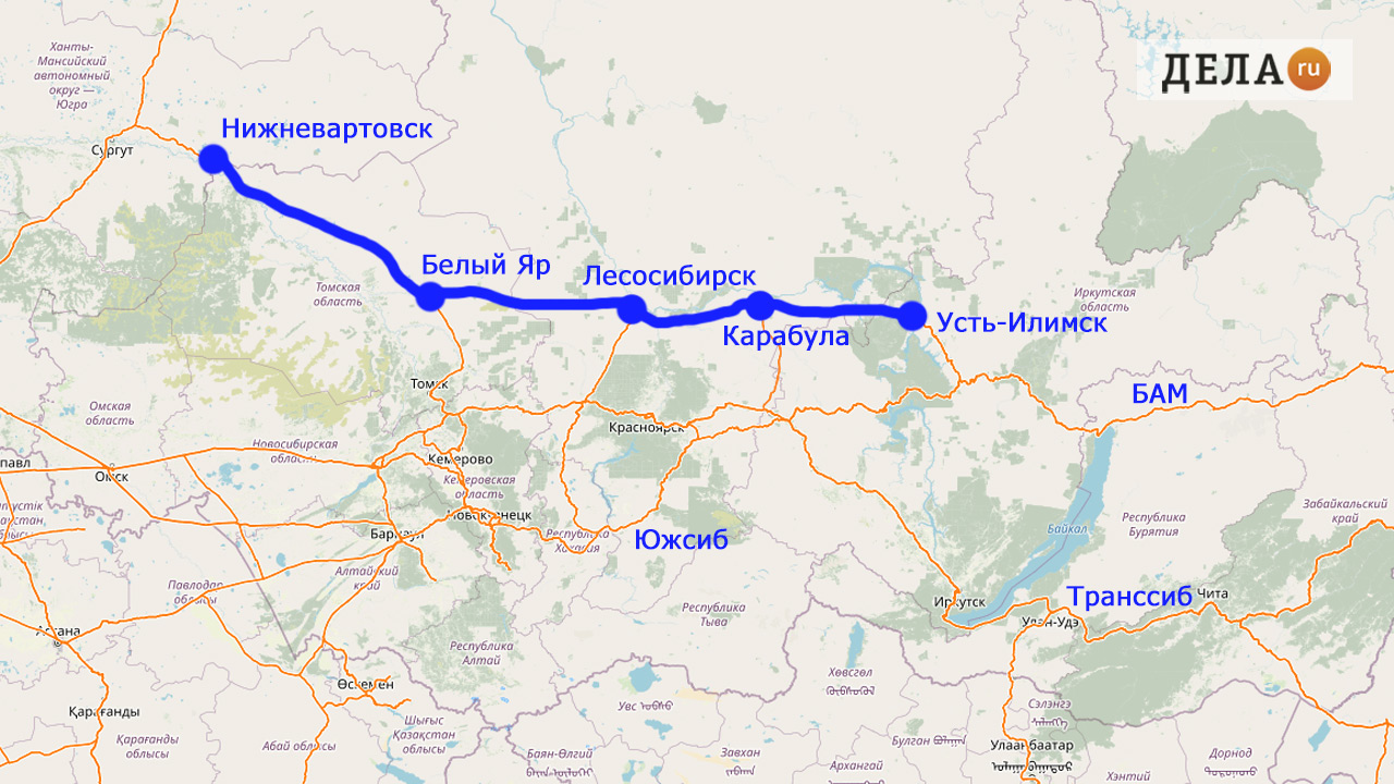 Карта Северо-Сибирской железнодорожной дороги