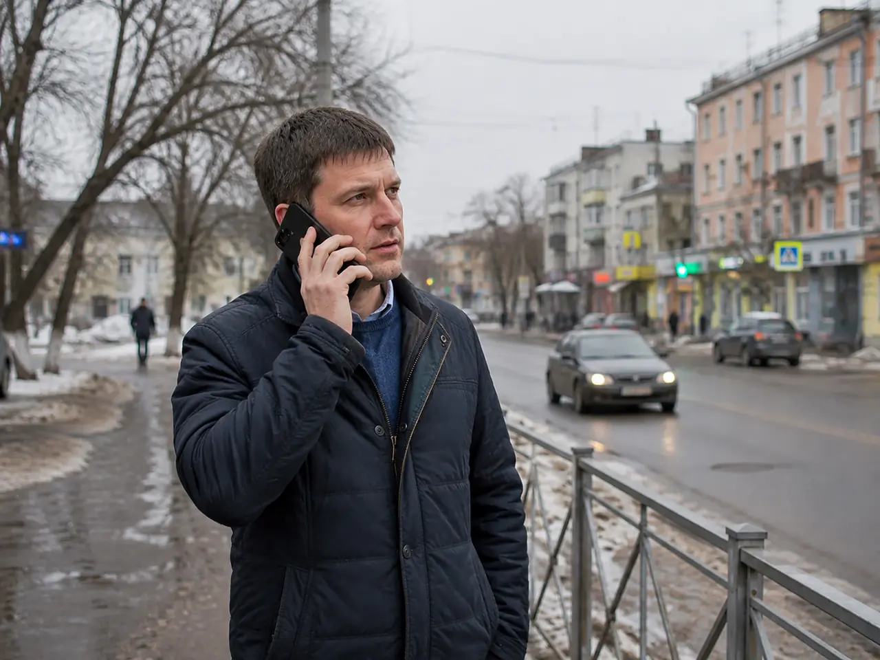 Мужчина разговаривает по сотовому телефону
