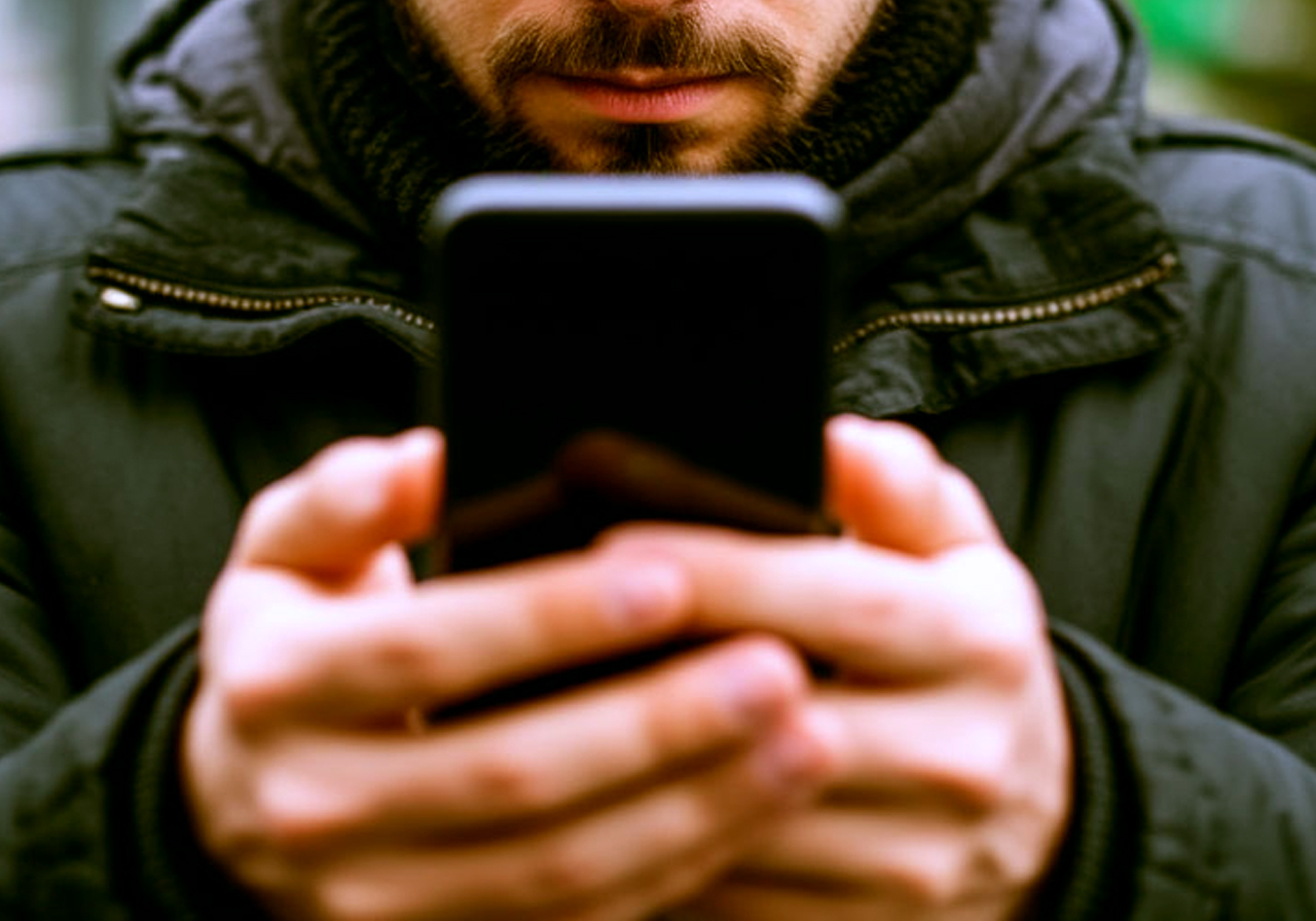 Мужчина держит телефон