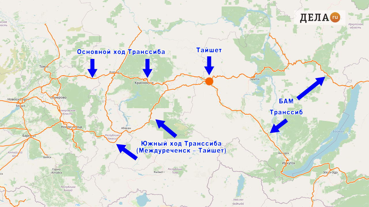 Карта - принципиальная схема - Транссиб, БАМ, Южсиб (Южный ход Транссиба)