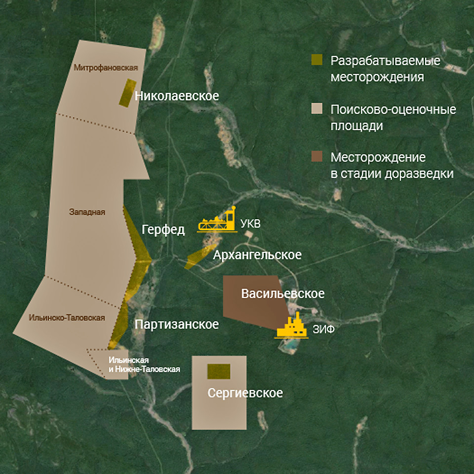 Васильевский рудник - схема месторождений золота