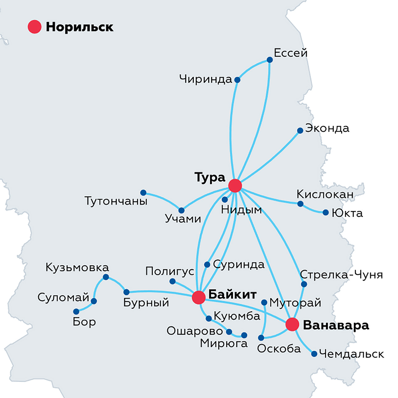 Схема вертолетных пассажирских маршрутов Красавиа